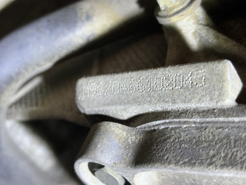 Engine number location on M96 engine oil pan, view 2